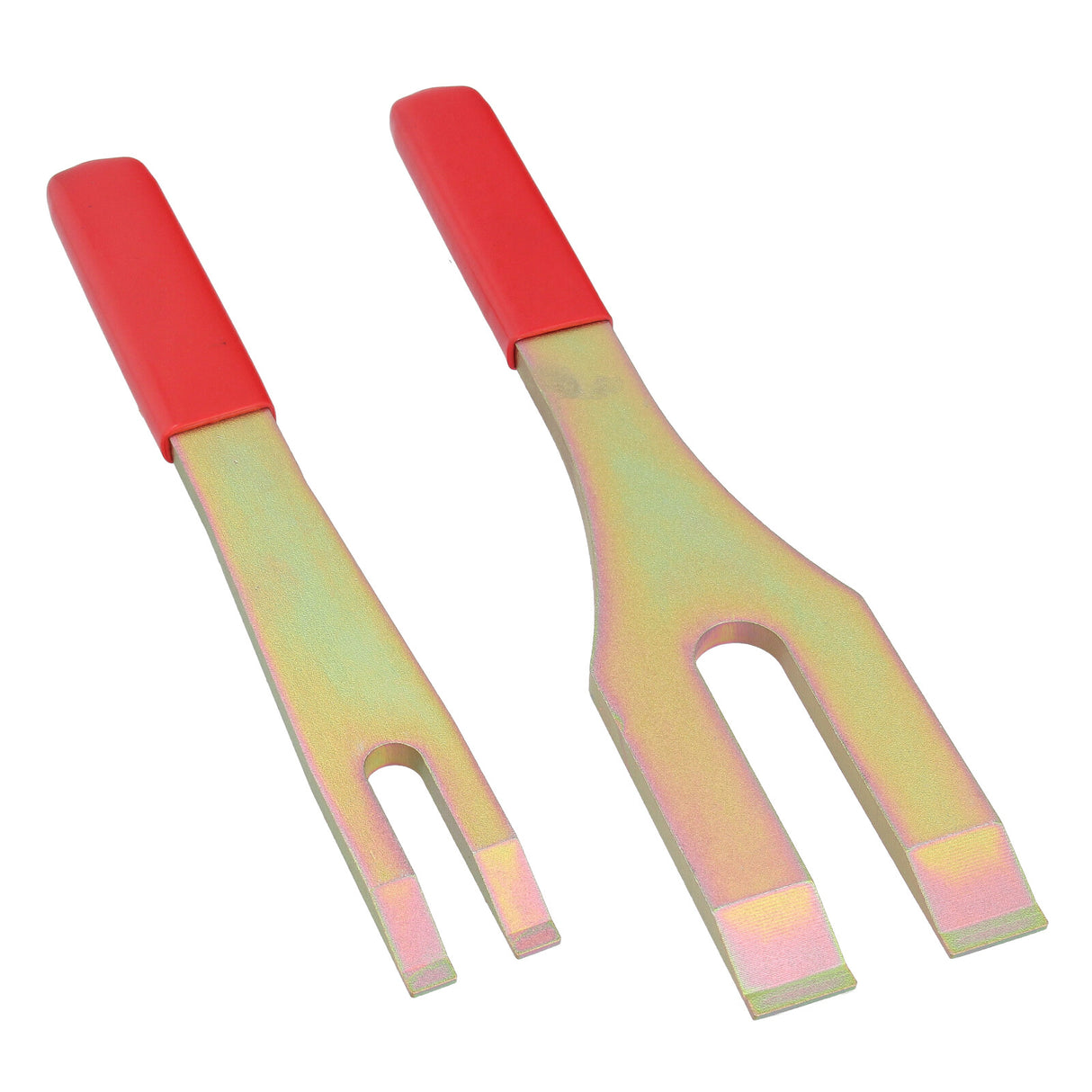 Detailed close-up image of the fork end of a heavy duty lever tool. Showcases the robust fork design, ideal for separating ball joints, linkages and other automotive components. Made from thick 10mm steel for strength and durability. Useful for highlighting tool features in online parts catalogs