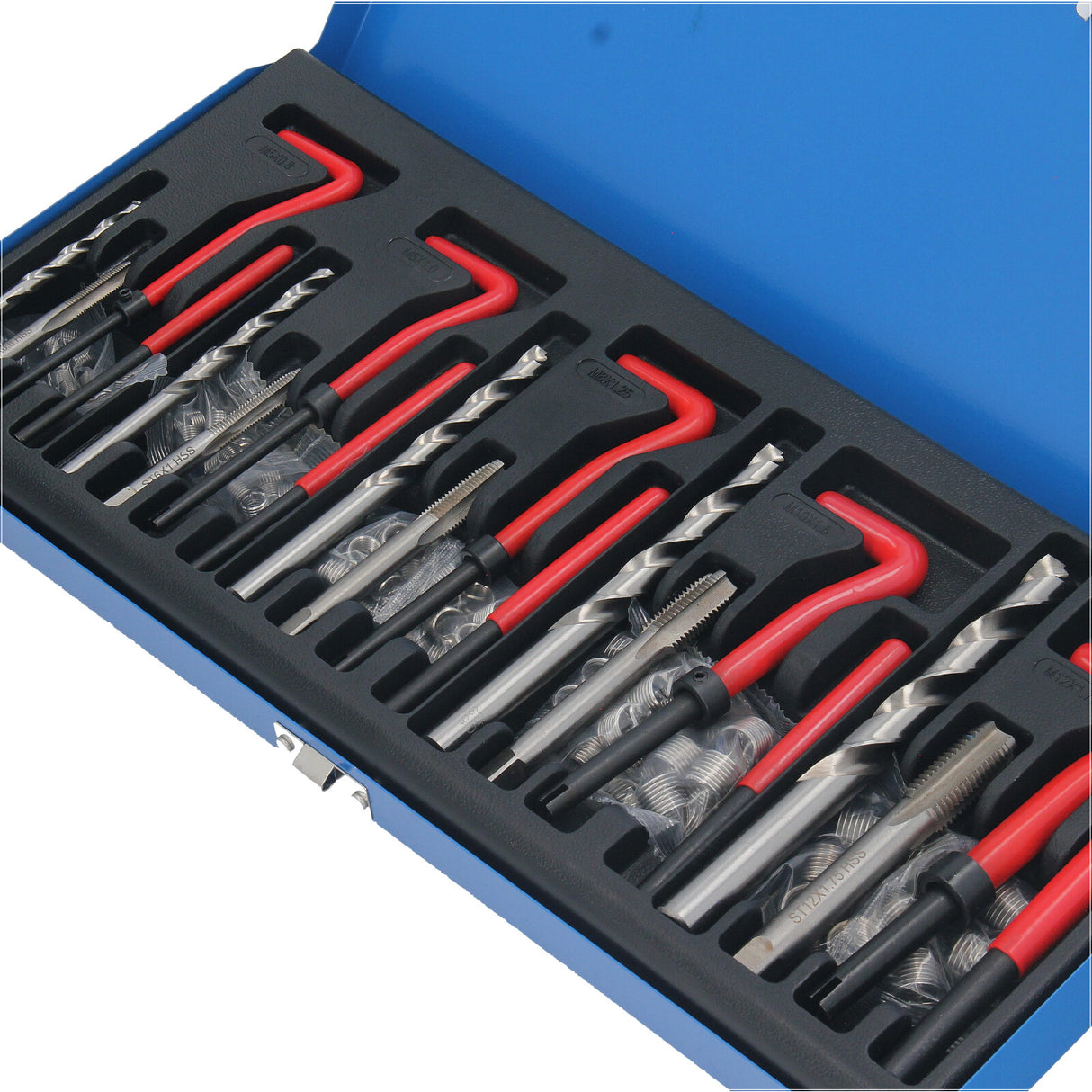 Kit de réparation de filetage 130 pièces M5-M6-M8-M10-M12 Inserts de foret de filetage Manchons Outils de filetage Renouvellement de manchons de filetage