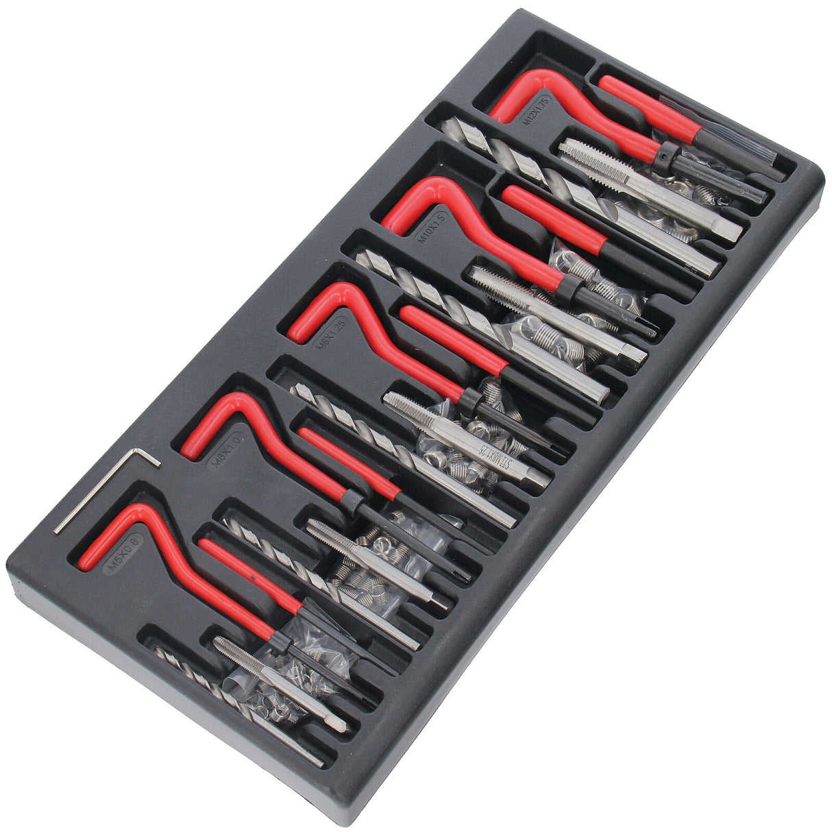 Kit de réparation de filetage 130 pièces M5-M6-M8-M10-M12 Inserts de foret de filetage Manchons Outils de filetage Renouvellement de manchons de filetage