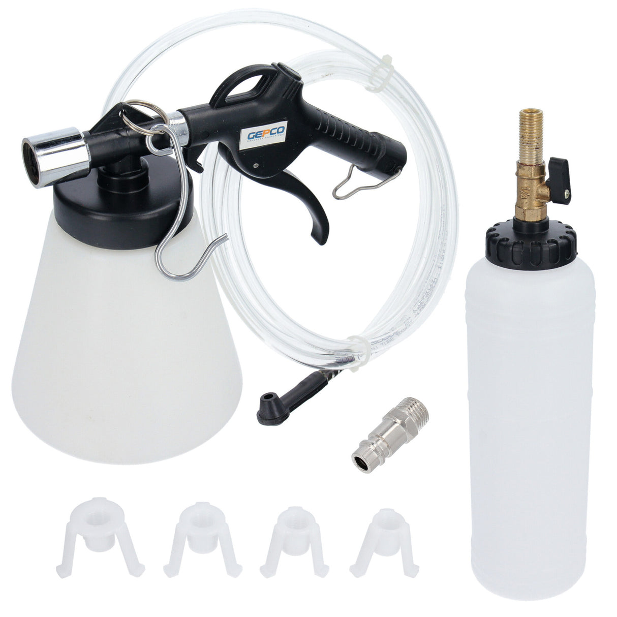 Dispositif de purge de frein, purgeur de frein à air comprimé, bouteille de recharge, outil neuf