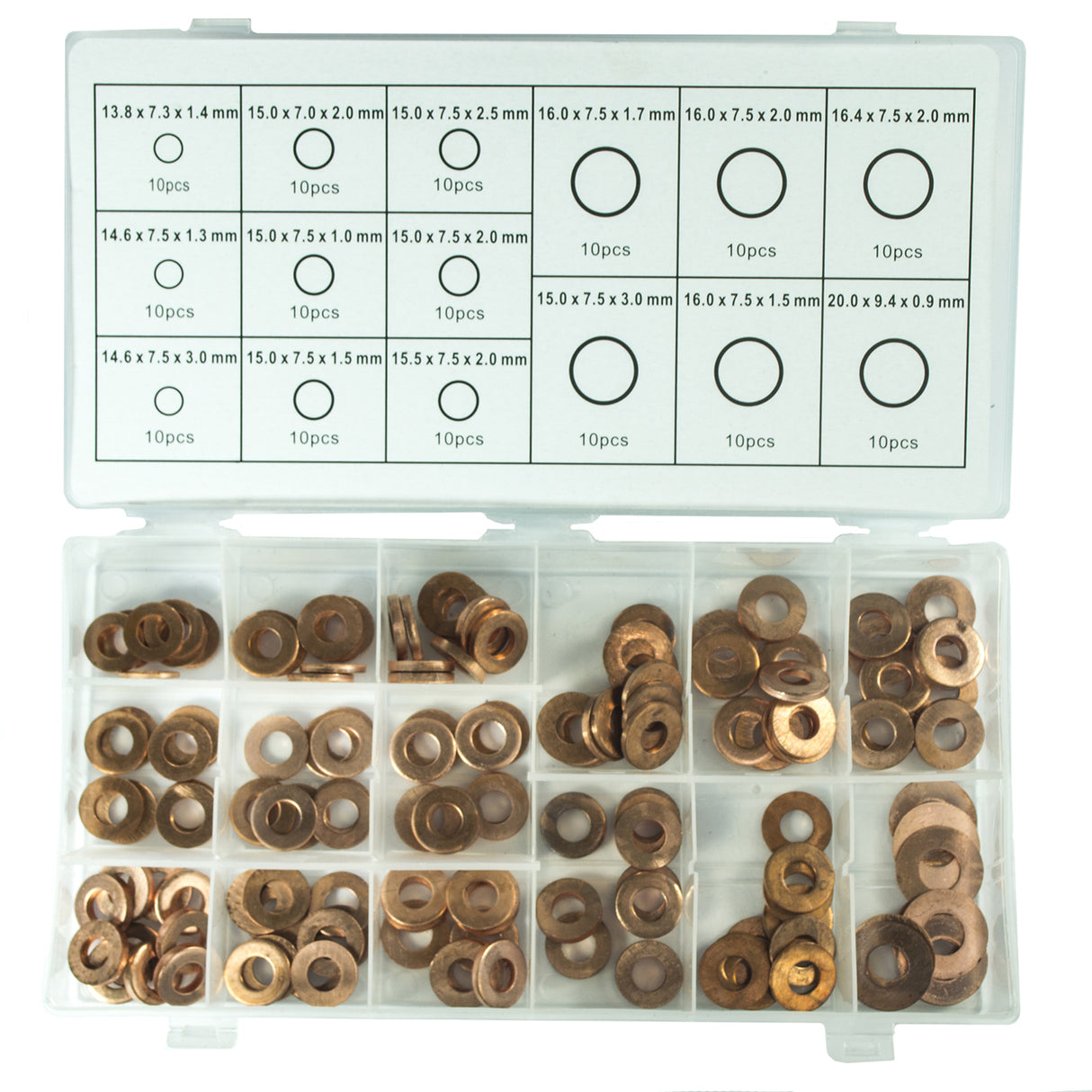 Assortiment de 150 bagues d'étanchéité en cuivre pour injecteurs, plusieurs tailles, pour systèmes d'injection diesel à rampe commune, bagues d'étanchéité en cuivre CDI