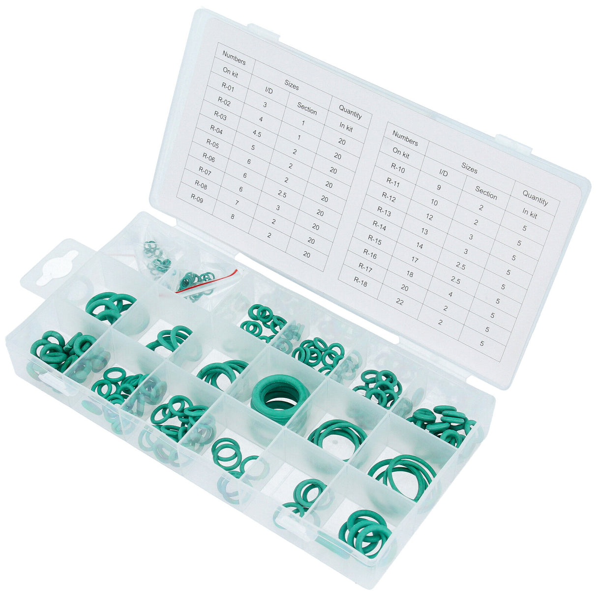 Assortiment de joints toriques HNBR verts 3-22 mm Ø, 225 pcs. Kit de joints d'étanchéité joints en caoutchouc R134a outil de bagues d'étanchéité systèmes de climatisation VERT