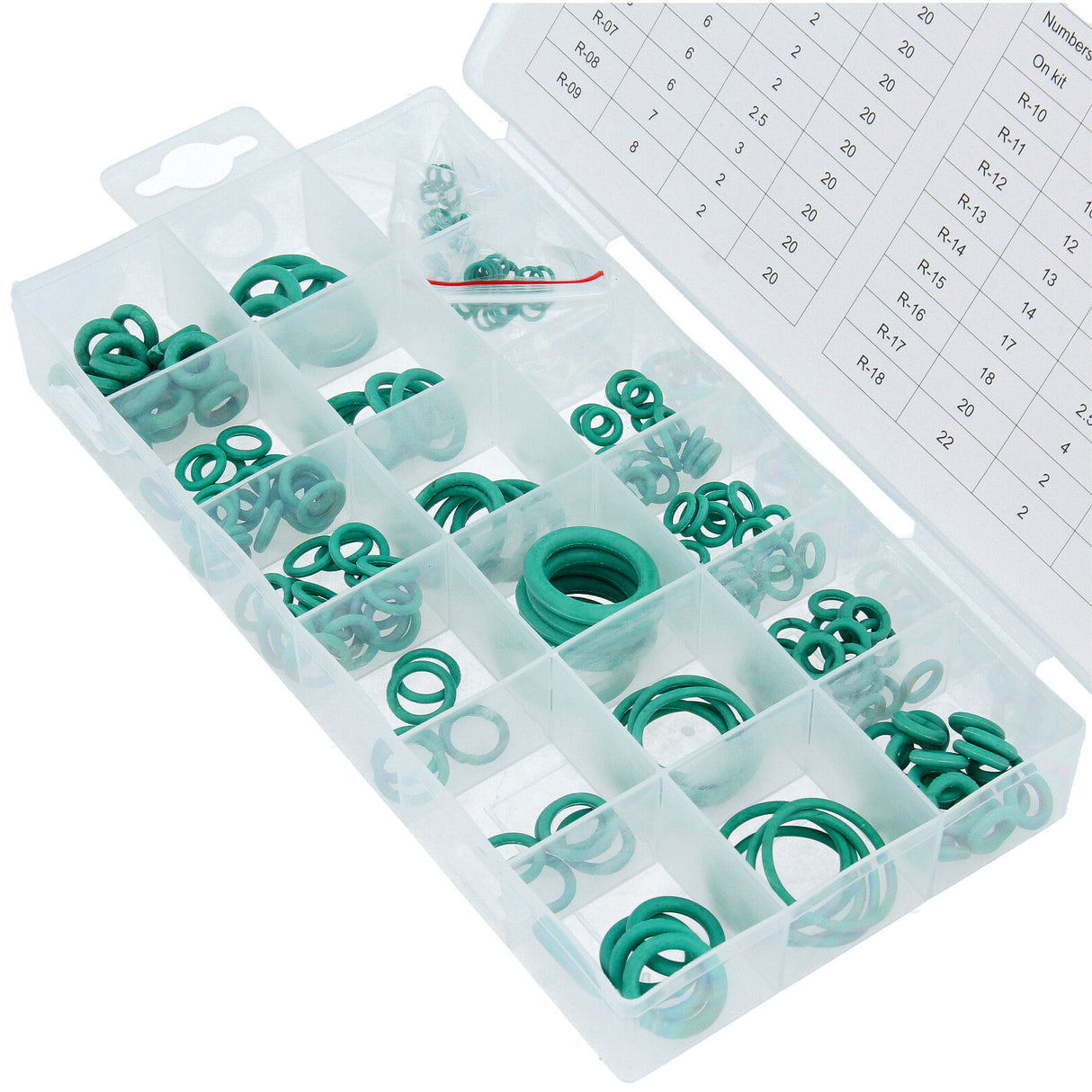 Assortiment de joints toriques HNBR verts 3-22 mm Ø, 225 pcs. Kit de joints d'étanchéité joints en caoutchouc R134a outil de bagues d'étanchéité systèmes de climatisation VERT