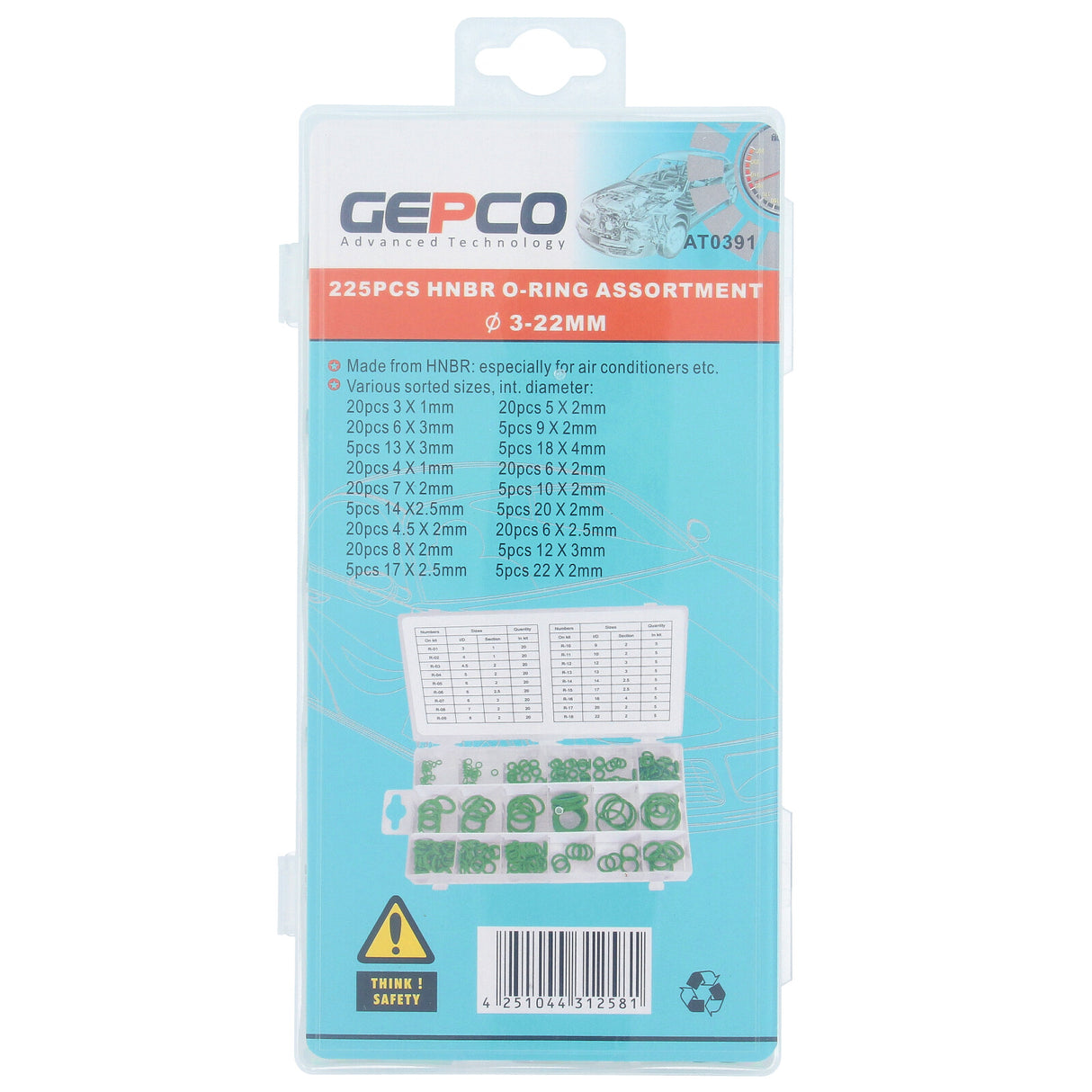 Assortiment de joints toriques HNBR verts 3-22 mm Ø, 225 pcs. Kit de joints d'étanchéité joints en caoutchouc R134a outil de bagues d'étanchéité systèmes de climatisation VERT