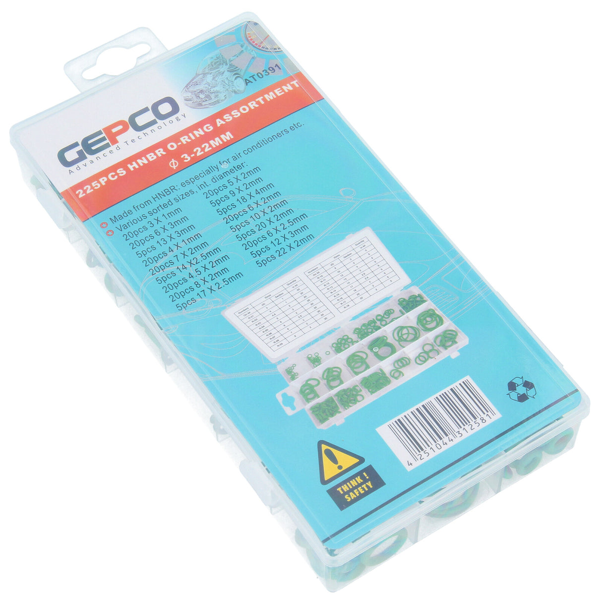 Assortiment de joints toriques HNBR verts 3-22 mm Ø, 225 pcs. Kit de joints d'étanchéité joints en caoutchouc R134a outil de bagues d'étanchéité systèmes de climatisation VERT