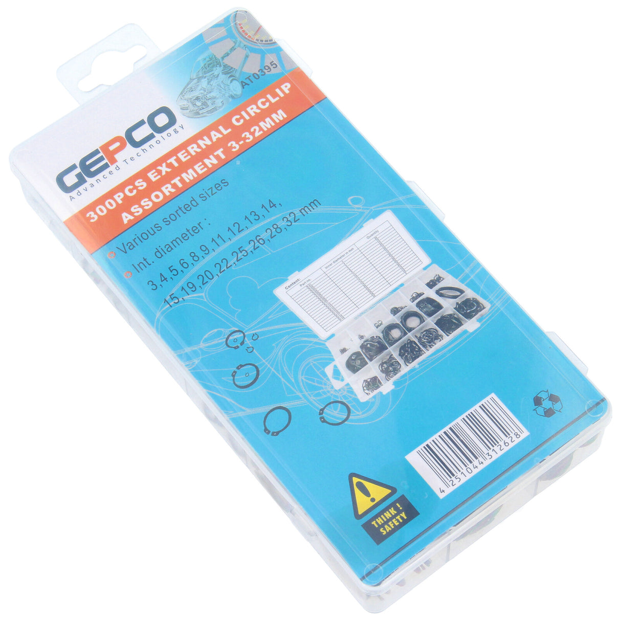 Assortiment de 300 circlips internes Ø3-32 mm + jeu de pinces de verrouillage