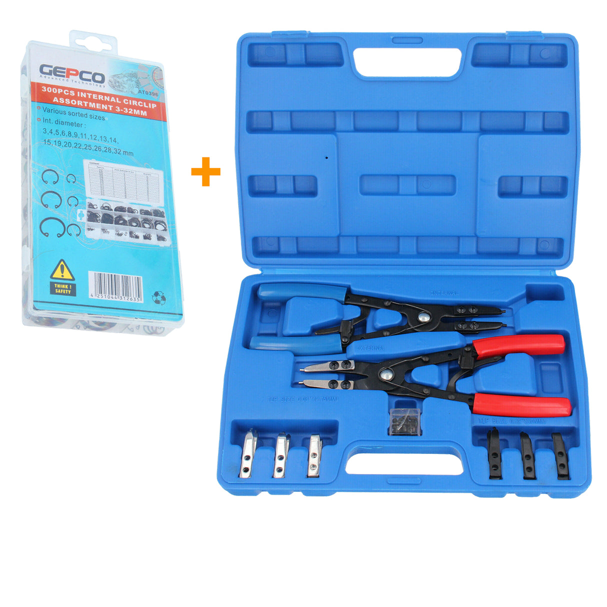 Assortiment de 300 circlips internes Ø3-32 mm + jeu de pinces de verrouillage