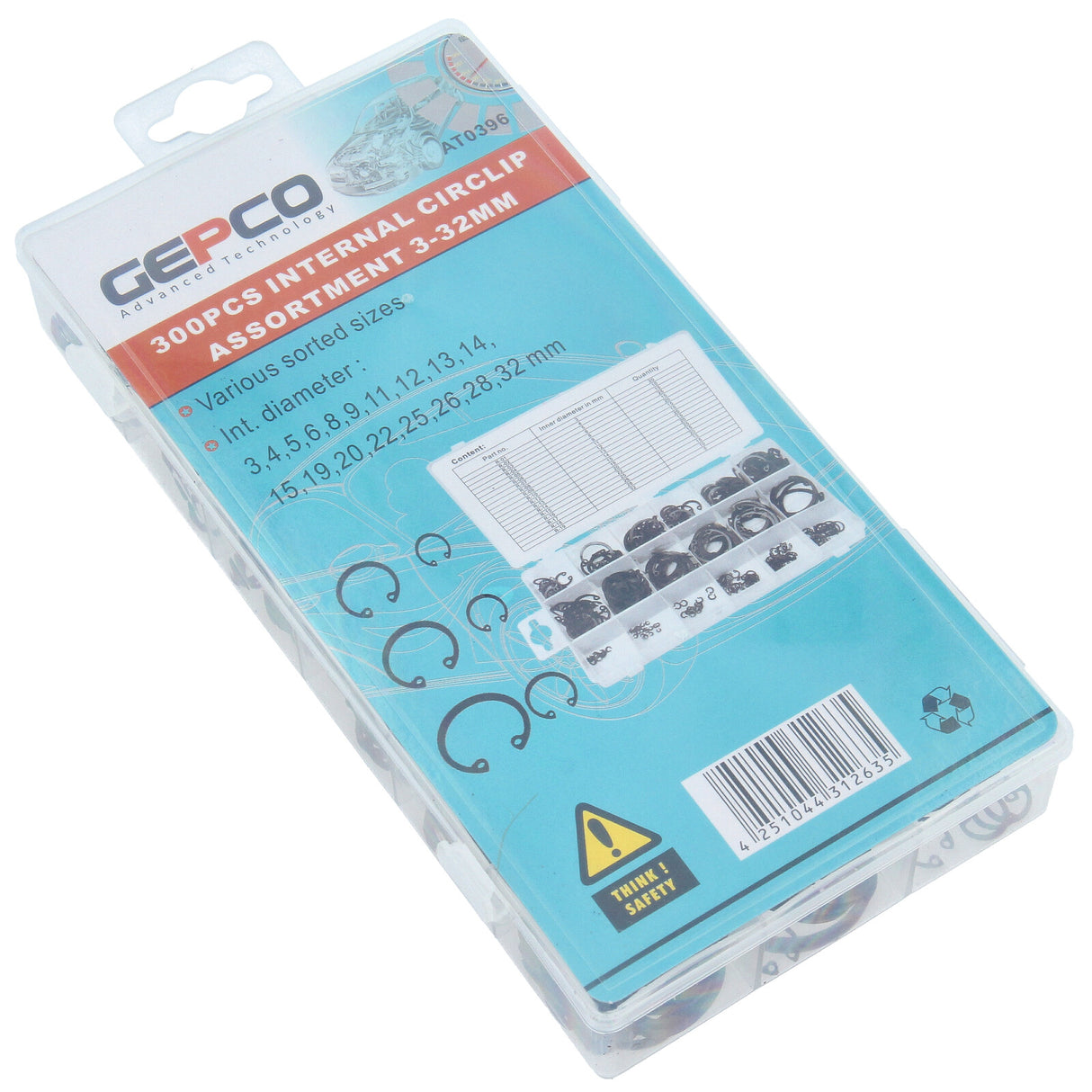 Assortiment de 300 circlips internes Ø3-32 mm + jeu de pinces de verrouillage