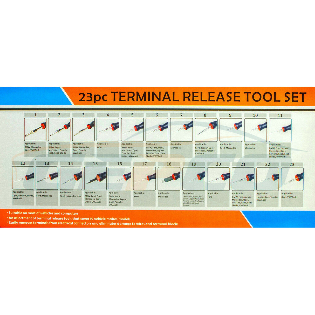 Outil de retrait de broches, outil de déverrouillage, outil de libération de connecteur, 23 pièces