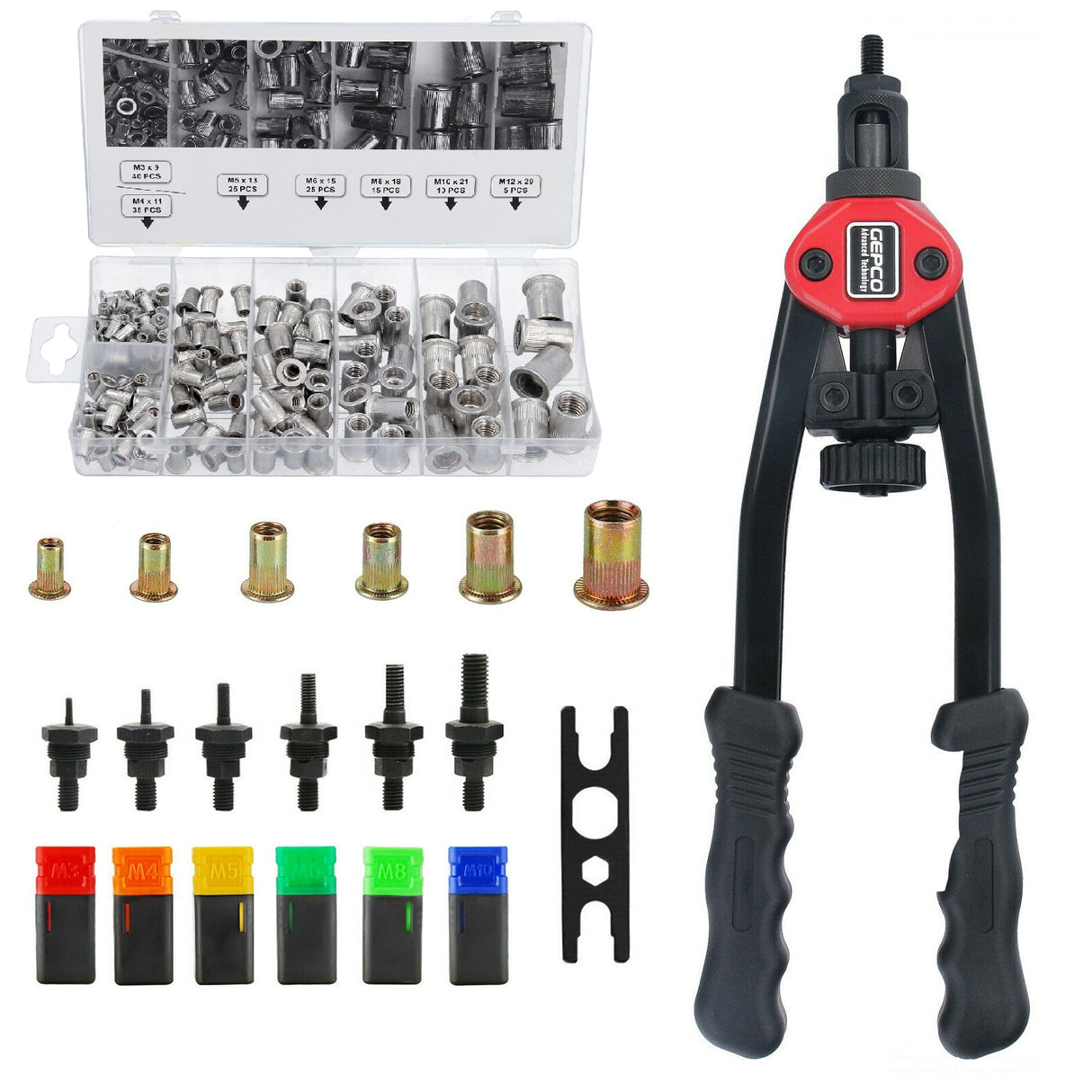 Pince à riveter, pince à écrous à riveter, écrous à riveter M3-M10 avec jeu d'écrous à riveter en aluminium de 155 pièces