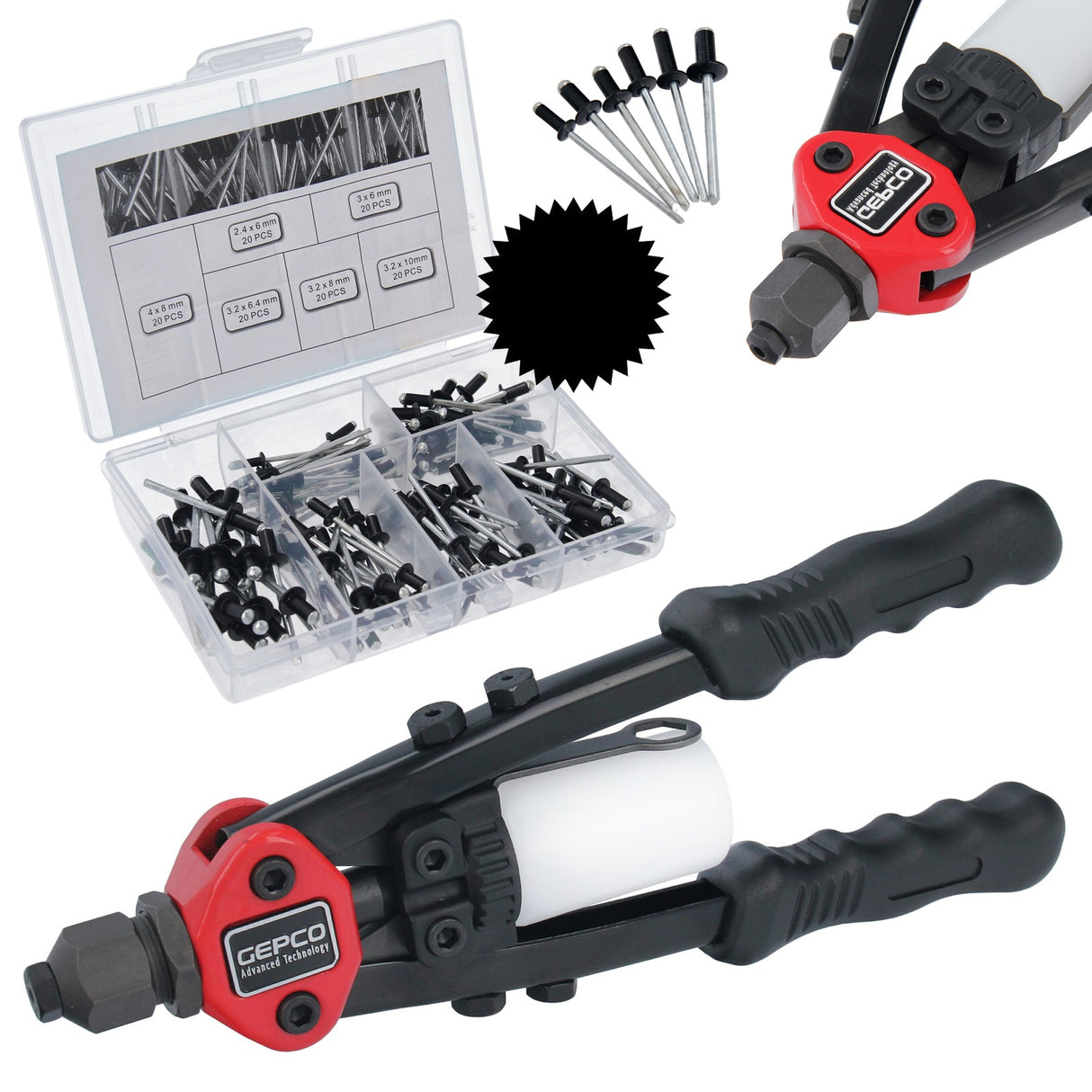 Pince à riveter professionnelle, pince à riveter pop à bras long, pince à riveter aveugle avec jeu de rivets pop 120 pièces