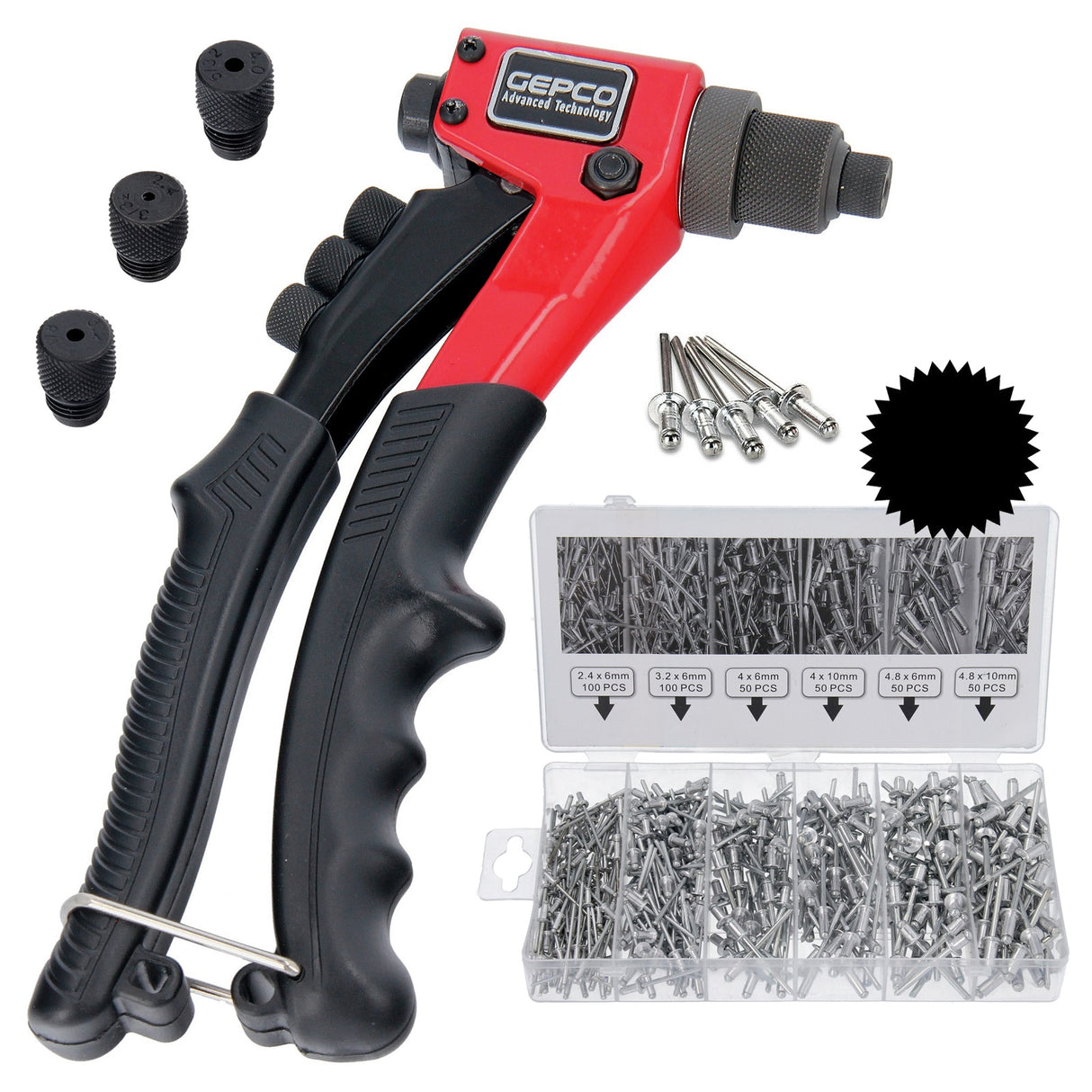 Pince à riveter professionnelle, pince à riveter aveugle, pince à riveter pop avec boîte de 400 rivets aveugles