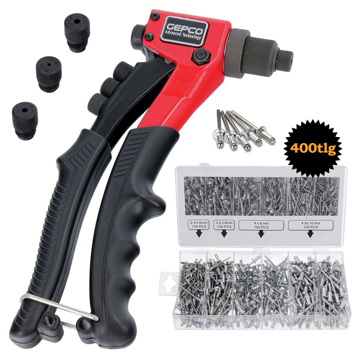 Pince professionnelle pour rivets pop, pince pour rivets aveugles, pince à riveter avec rivets pop, lot de 400 pièces