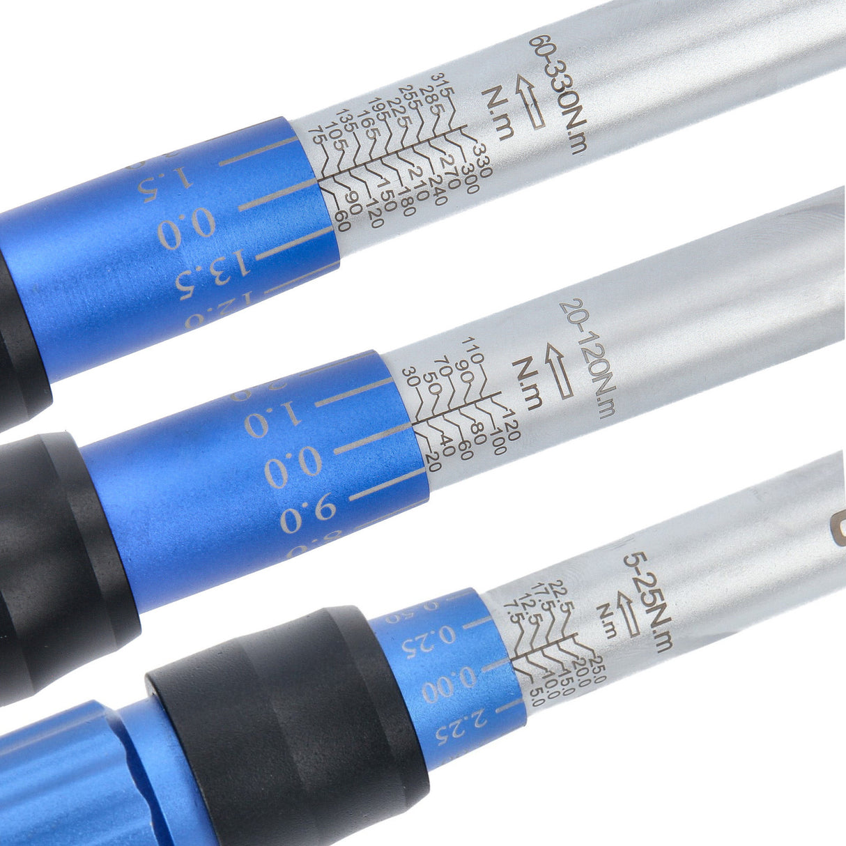 Jeu de clés dynamométriques 1/2" 60 - 330 Nm + 3/8" 20 - 120 Nm + 1/4" 5 - 25 Nm