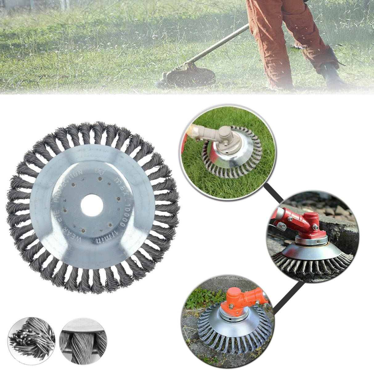 Brosse à mauvaises herbes professionnelle pour débroussailleuse 25,4 x 200 mm tressée