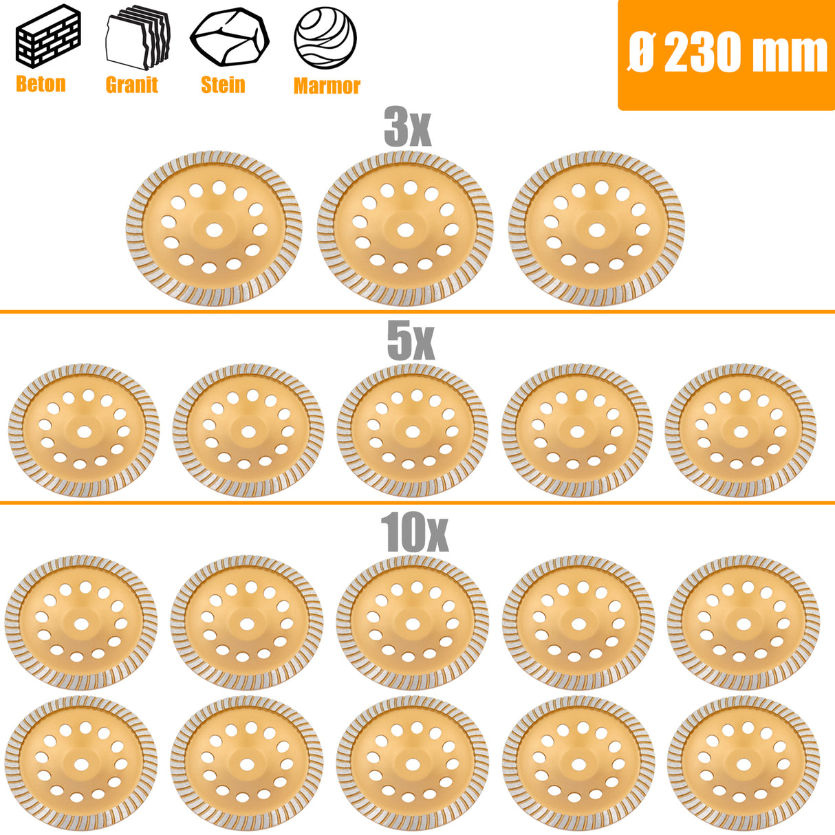 Disque de meulage diamanté professionnel pour meule à béton Ø 230 mm