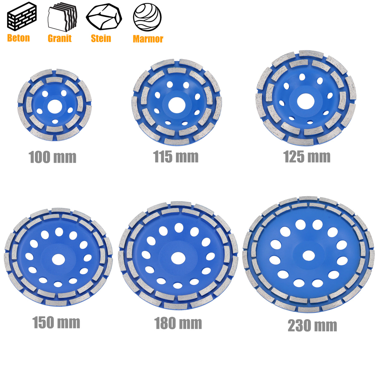 Disque de meulage à double rangée de meules diamantées pour béton 100-230 mm
