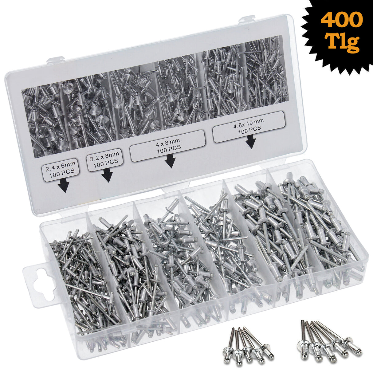 Assortiment de rivets aveugles, jeu de rivets pop, rivets pop aluminium/acier 2,4-4,8 400 pièces