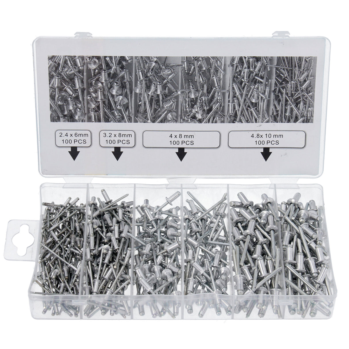 Assortiment de rivets aveugles, jeu de rivets pop, rivets pop aluminium/acier 2,4-4,8 400 pièces