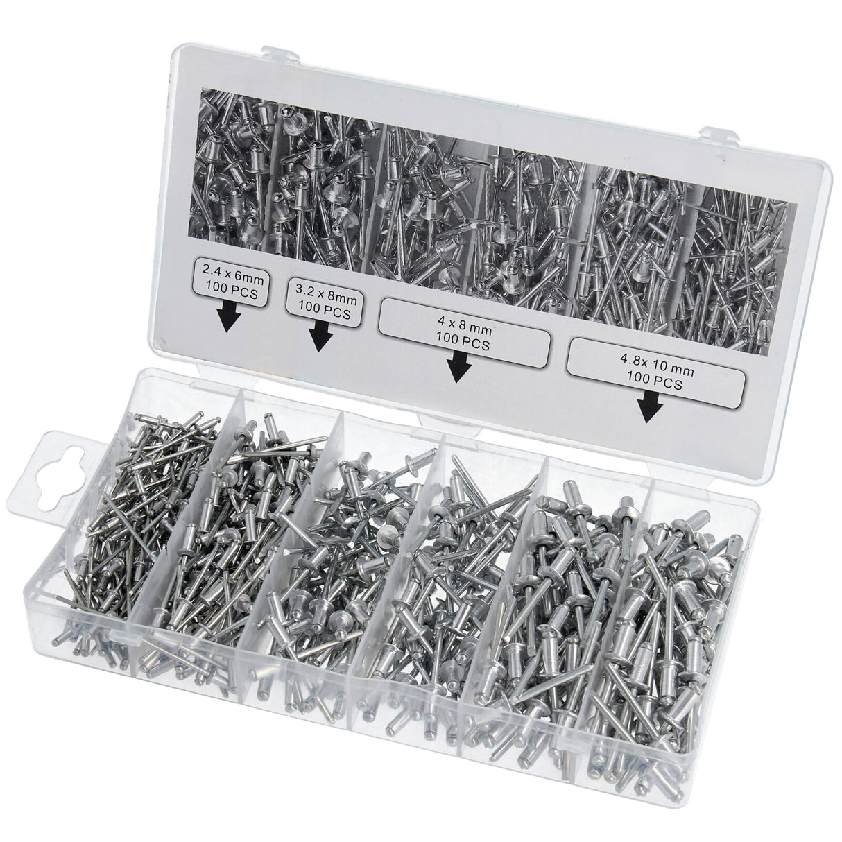 Assortiment de rivets aveugles, jeu de rivets pop, rivets pop aluminium/acier 2,4-4,8 400 pièces