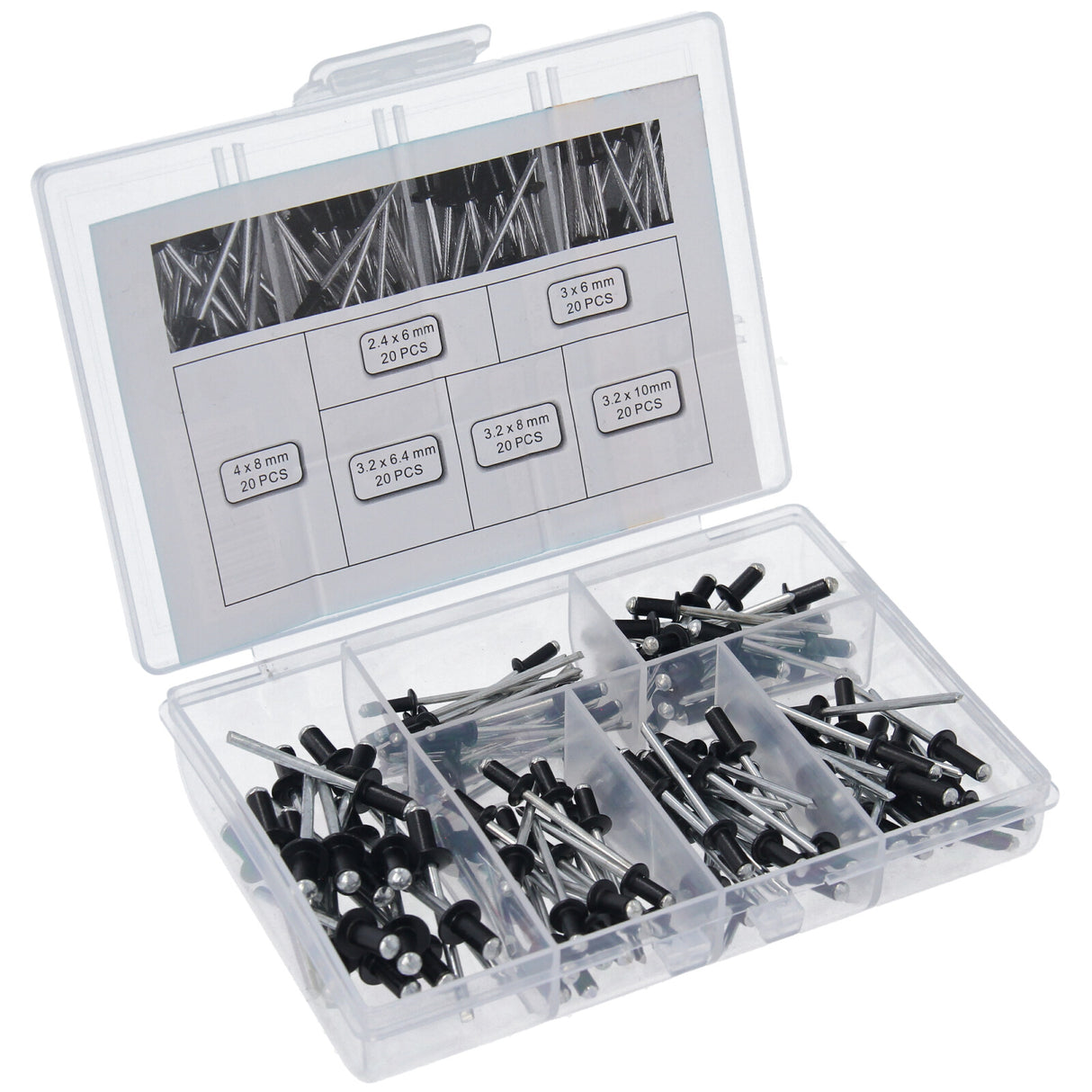 Assortiment de rivets aveugles 2.4 3.0 3.2 4.0 rivets pop à tête plate en aluminium/acier 120 pièces