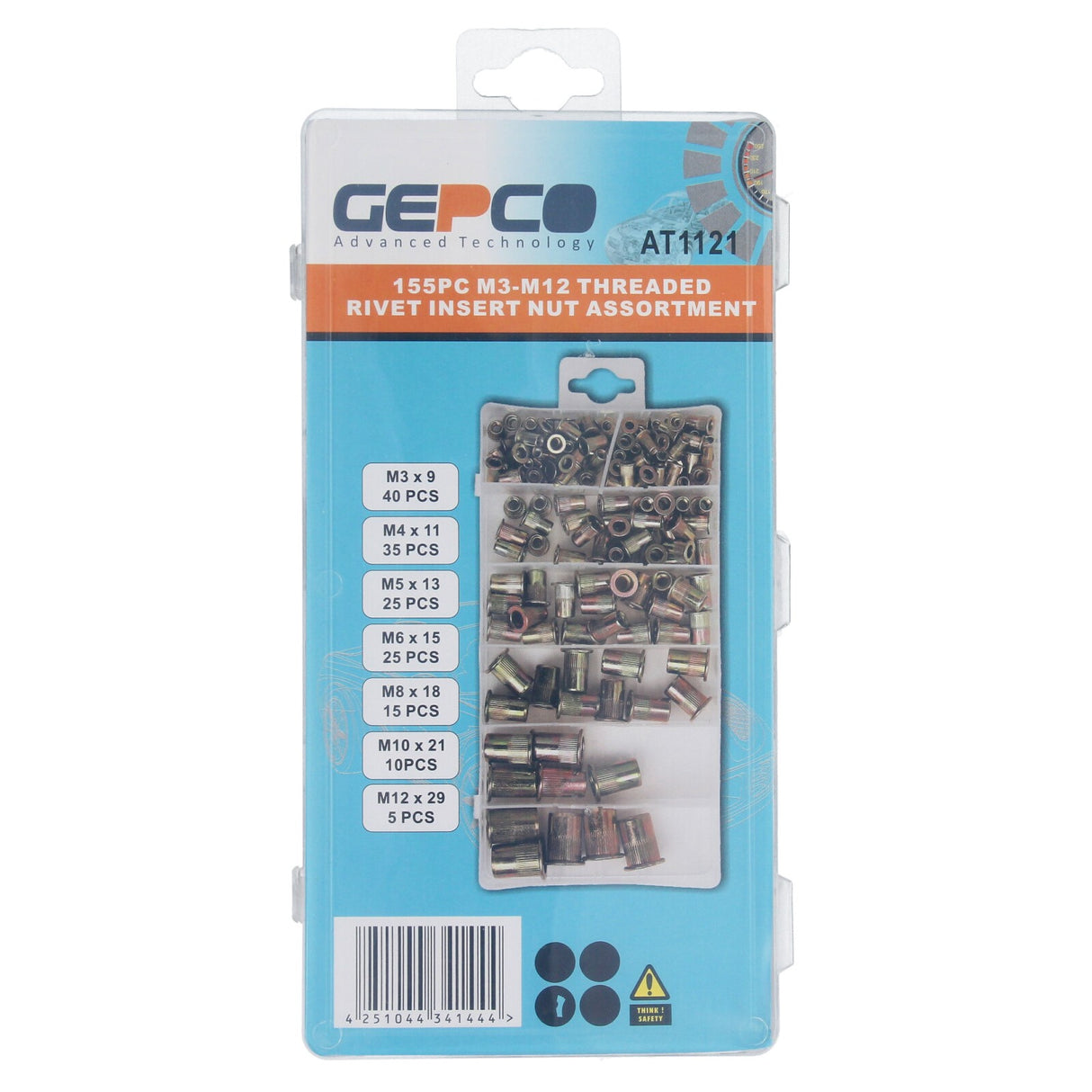 155 pièces Assortiment d'écrous à riveter en acier, jeu d'écrous à riveter aveugles, écrous à riveter M3-M12