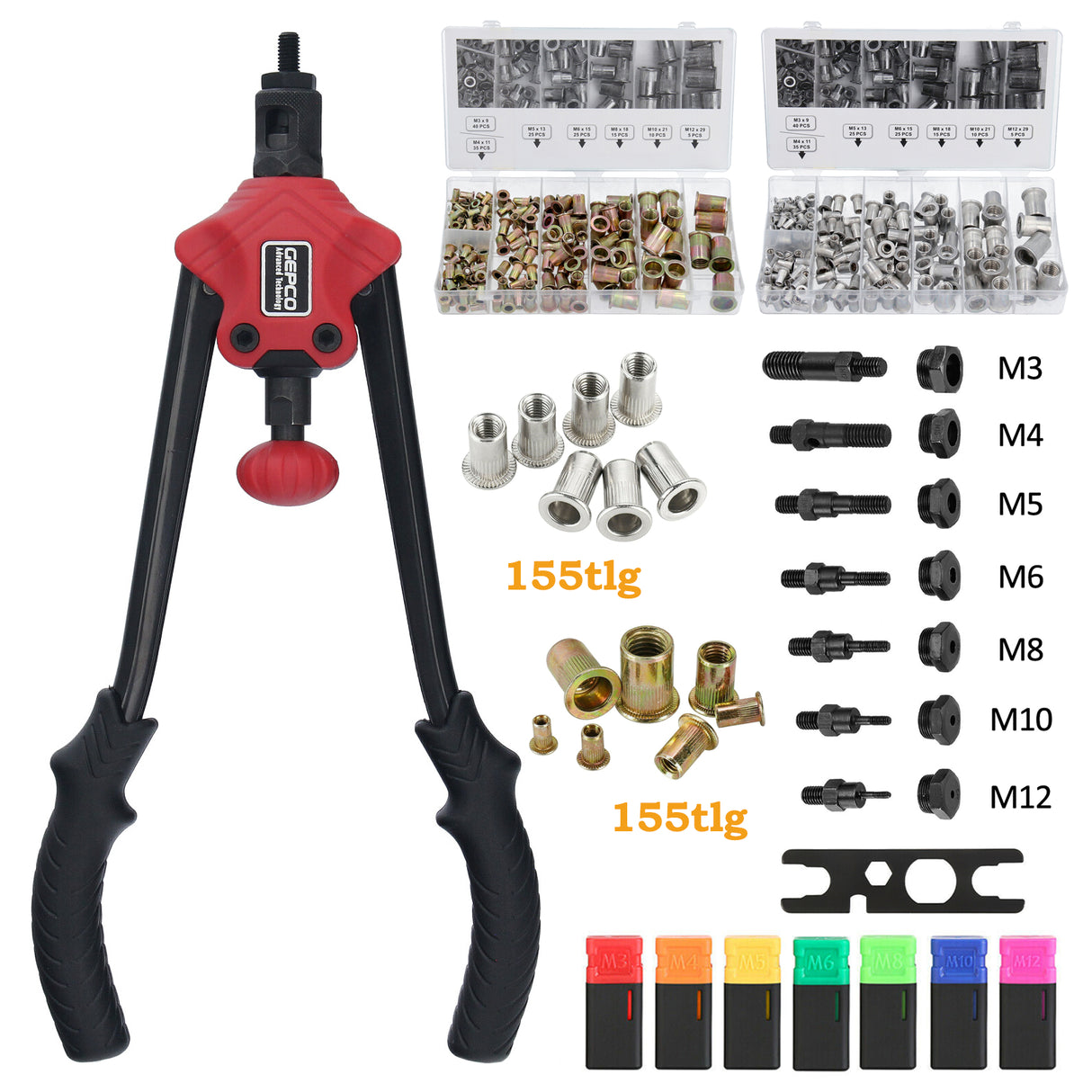 Jeu de pinces à rivets professionnelles avec 310 pièces en acier et aluminium pour écrous à rivets M3-M12