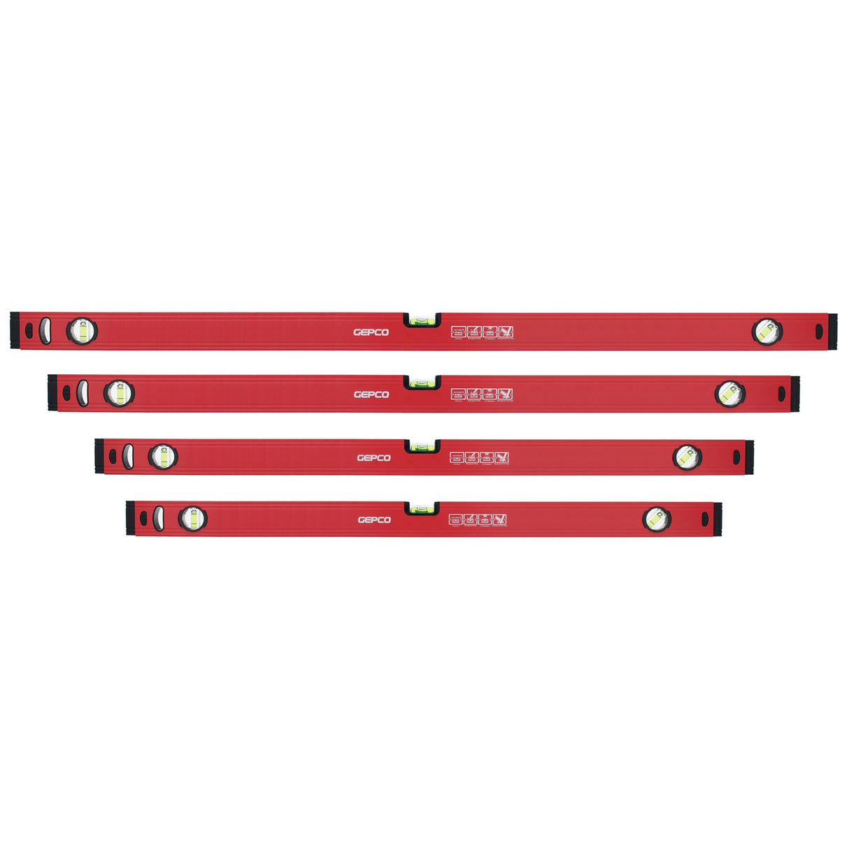 Jeu de 4 niveaux à bulle 100 120 150 180 cm niveau de mesure niveau de chantier aluminium 1,2