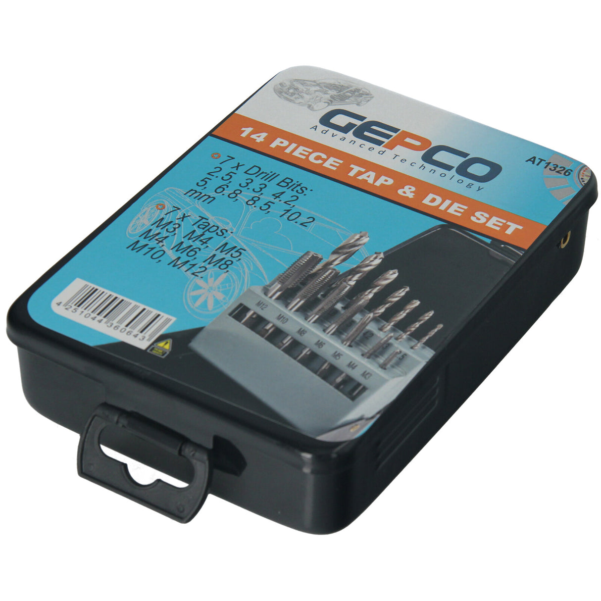 Ensemble de forets hélicoïdaux GEPCO pour tarauds et tarauds HSS M3-M12, 14 pièces