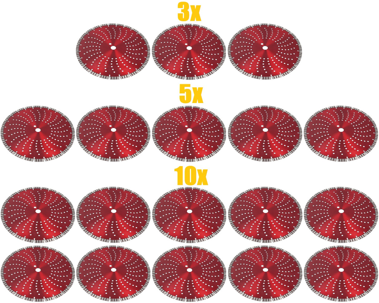 Disque diamanté professionnel pour béton, granit, disque de coupe diamanté 350 mm Turbo 25,4 mm 3/5/10