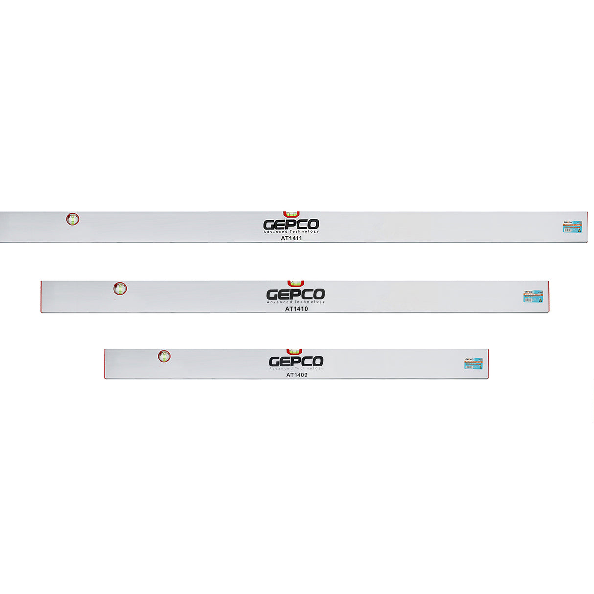 Ensemble de 3 règles GEPCO, lattes de plâtrage en aluminium de 120-150-180 cm, 2 fioles et niveaux à bulle