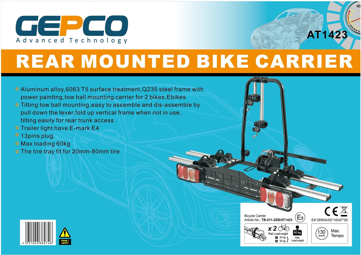 Porte-vélos GEPCO pour 2 vélos Porte-vélos arrière pour vélos électriques avec barre de remorquage 60 kg