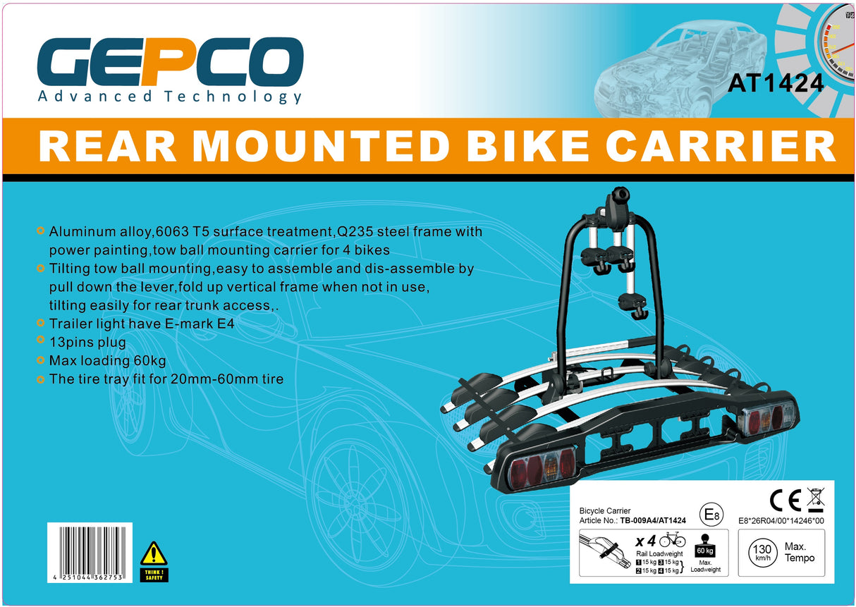 Porte-vélos GEPCO pour 4 vélos porte-vélos arrière attelage de remorque pliable 60 kg