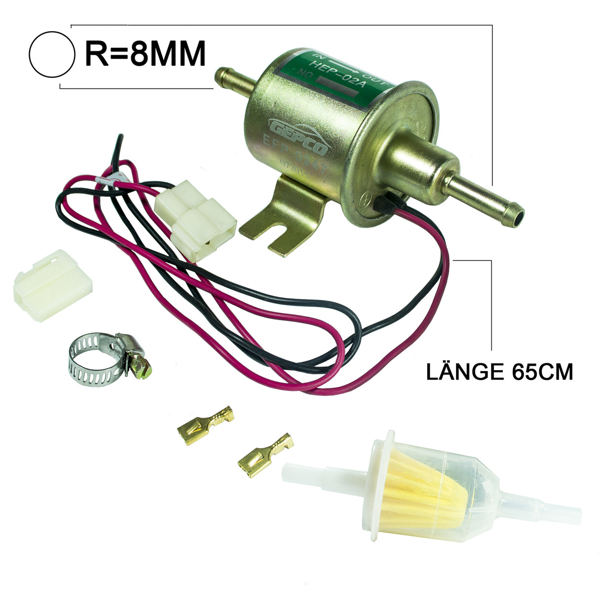Pompe à essence universelle à membrane avec filtre D=8mm longueur de câble 650 mm