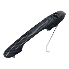 Carbon style exterior door handle for Fiat 500 and 500C, front left driver side. Product full view showcasing carbon finish.