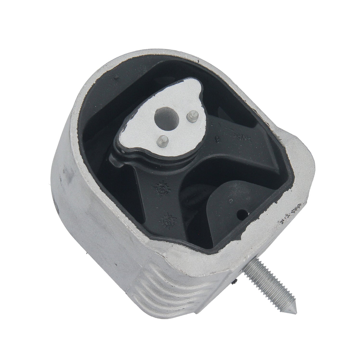 Close-up of the rubber and metal construction of the Mercedes-Benz engine mounts. Material detail.