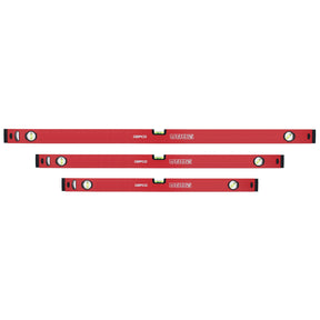GEPCO professional 3-piece spirit level set. Includes 80cm, 120cm, and 180cm aluminum levels with precision vials for accurate horizontal, vertical, and 45-degree measurements. Ideal for construction and DIY projects.