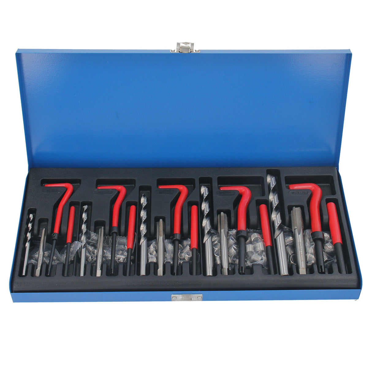 Kit de réparation de filetage 130 pièces M5-M6-M8-M10-M12 Inserts de foret de filetage Manchons Outils de filetage Renouvellement de manchons de filetage