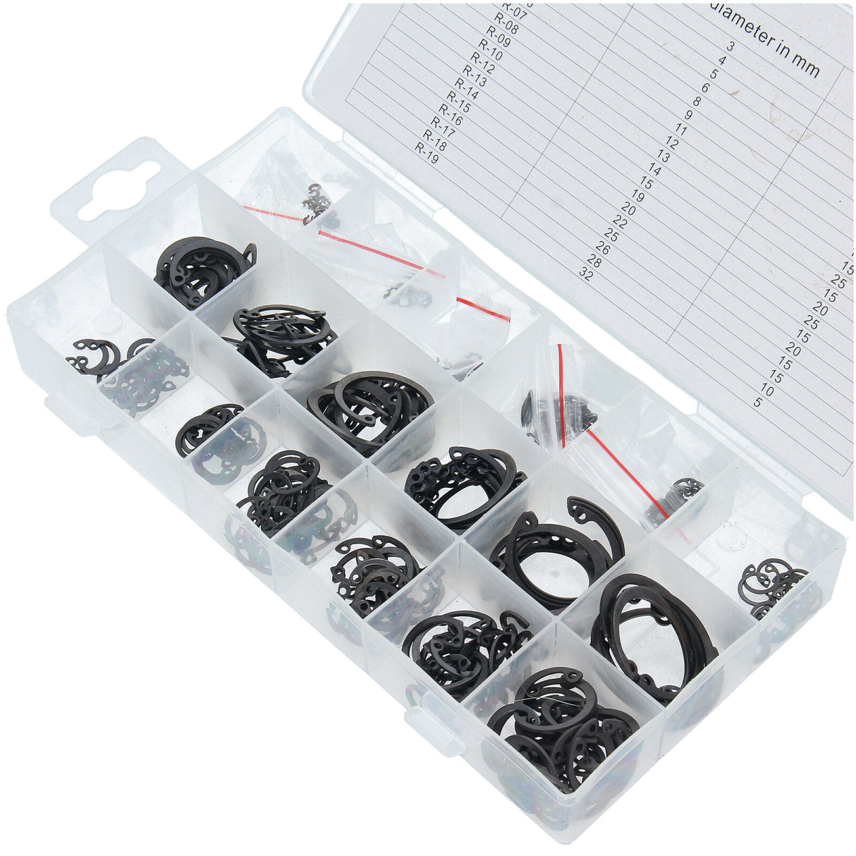 Assortiment de 300 circlips internes Ø3-32 mm + jeu de pinces de verrouillage