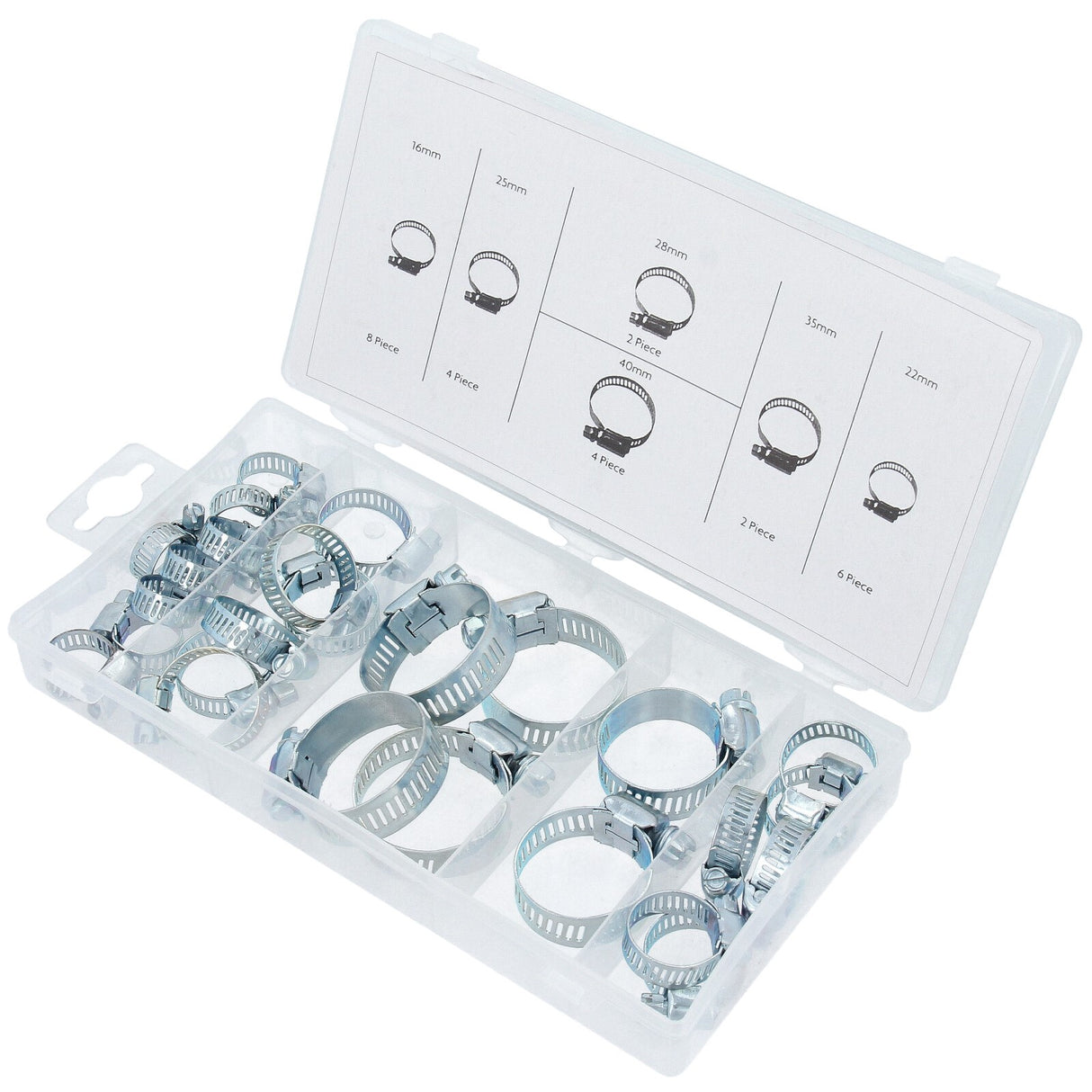 Assortiment de 26 colliers de serrage pour tuyaux, 16 à 40 mm