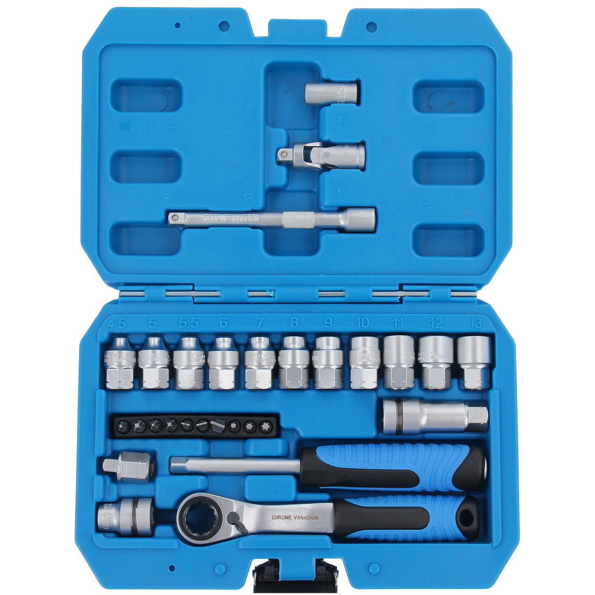 Coffret de 29 clés à douille 1/4 pouce à cliquet Torx multi-dents et écrous