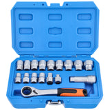 Jeu de clés à douille traversantes 10-24 mm et cliquet réversible 19 mm 3/8" 1/2" 17 pièces.