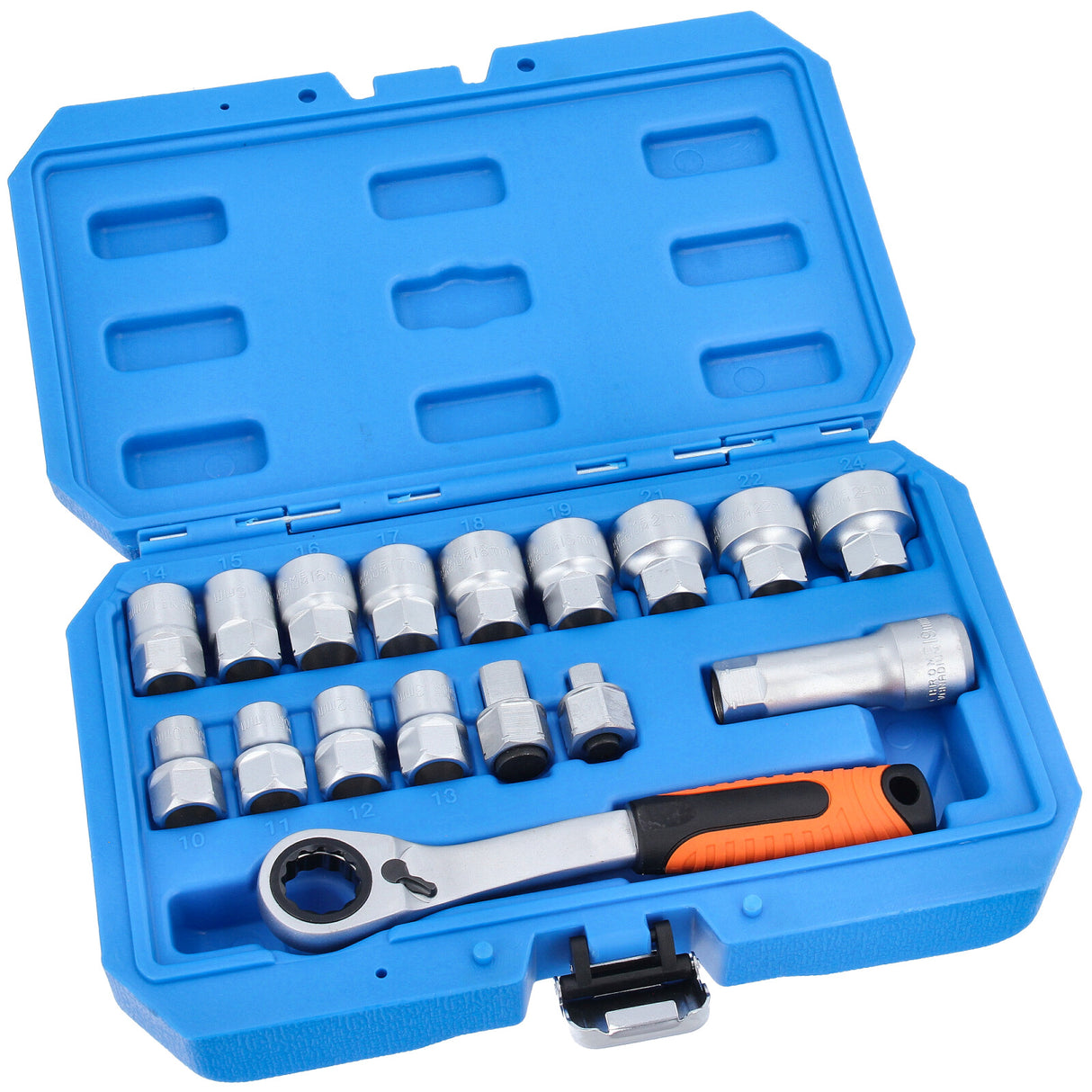 Jeu de clés à douille traversantes 10-24 mm et cliquet réversible 19 mm 3/8" 1/2" 17 pièces.