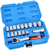 Jeu de clés à douille traversantes 10-24 mm et cliquet réversible 19 mm 3/8" 1/2" 17 pièces.