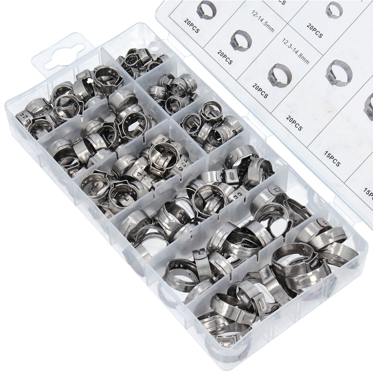 Ensemble de colliers de serrage en acier inoxydable, 170 pièces, 1 collier à oreille de 5,8 à 21 mm + pince de serrage