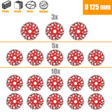 Disque de meulage diamanté 3/5/10 à double rangée Turbo pour béton Ø 125 mm Rouge