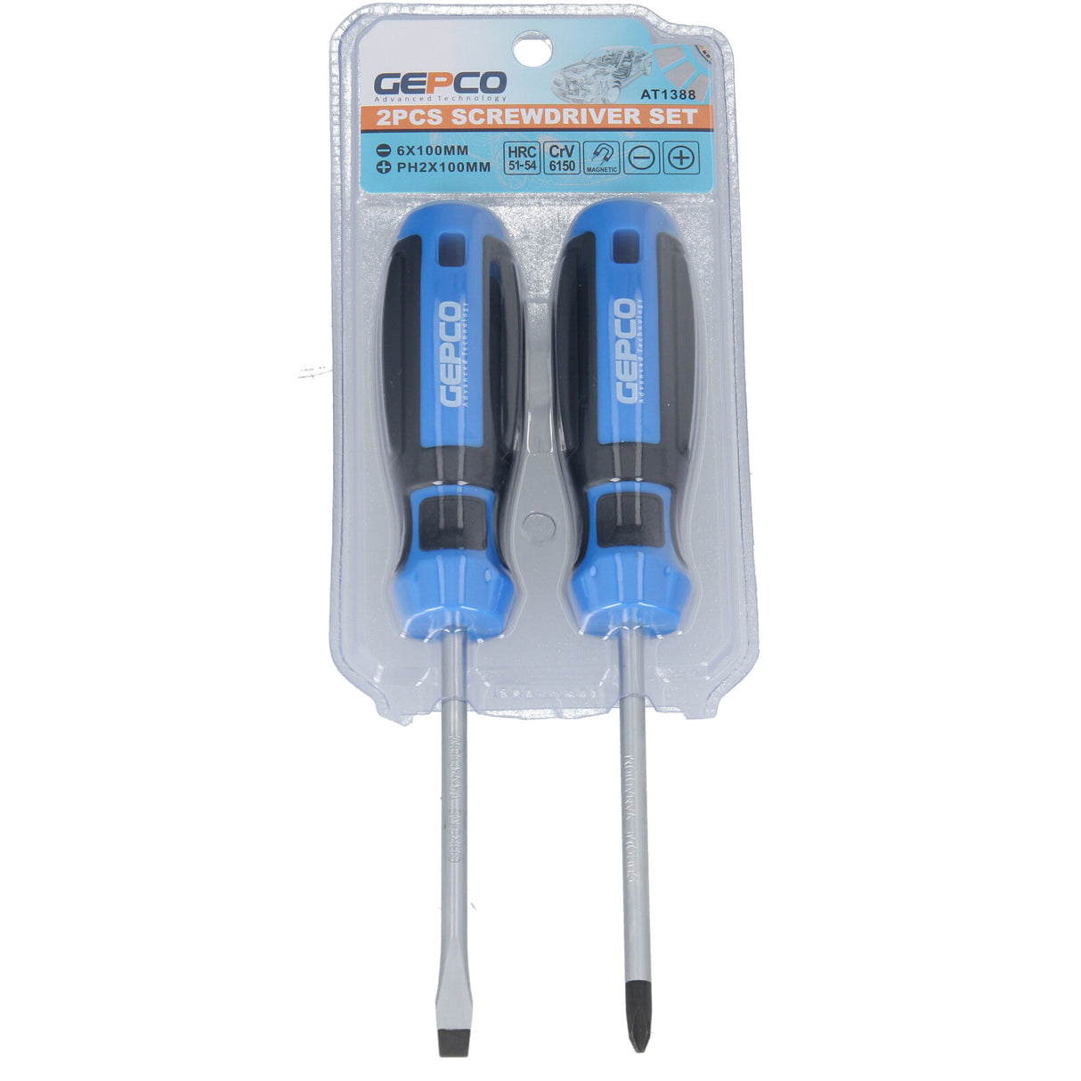 Jeu de tournevis GEPCO 2 pièces à fente 6 mm et PH2 100 mm de long