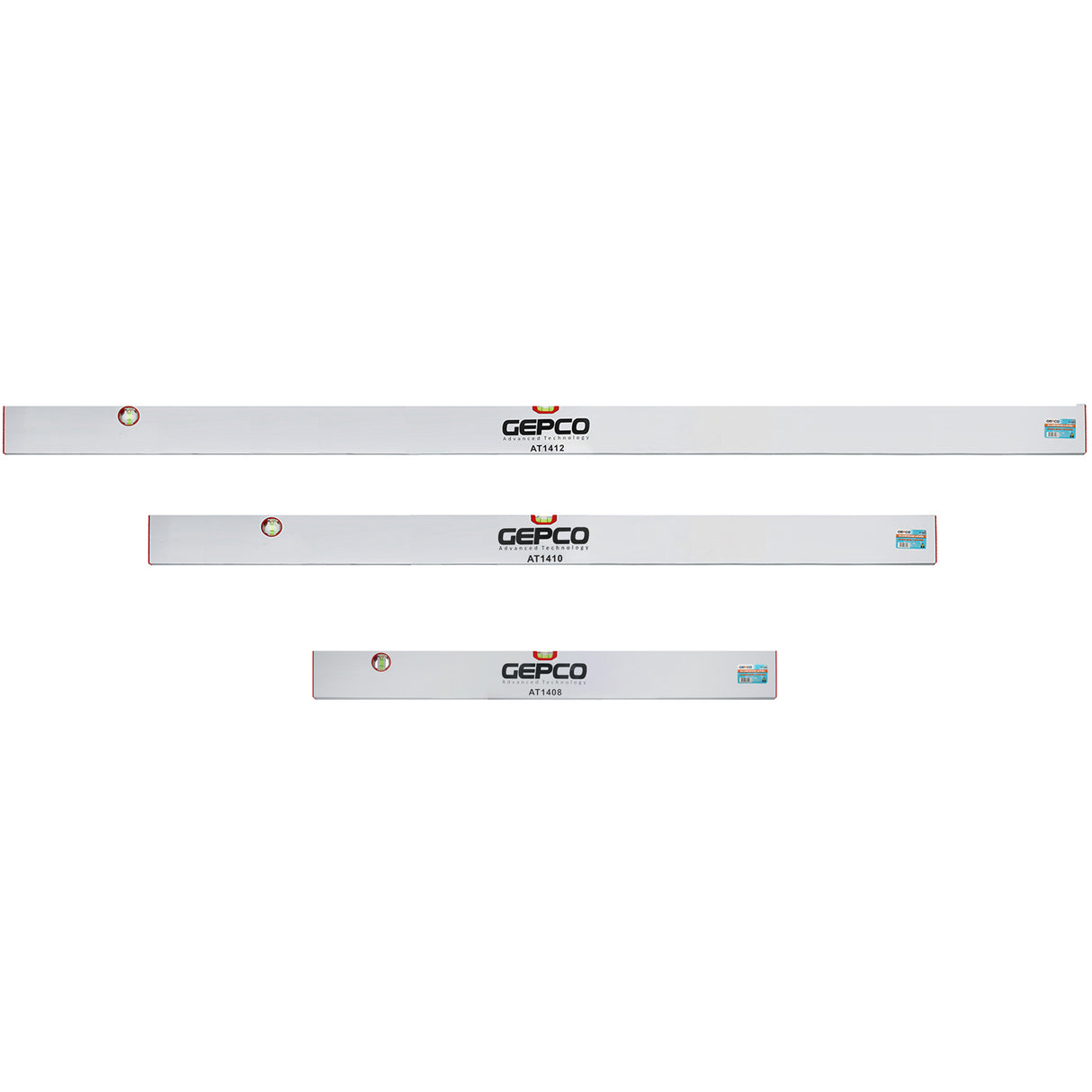 Ensemble de 3 règles GEPCO, lattes de plâtrage en aluminium de 100-150-200 cm, 2 fioles et niveaux à bulle