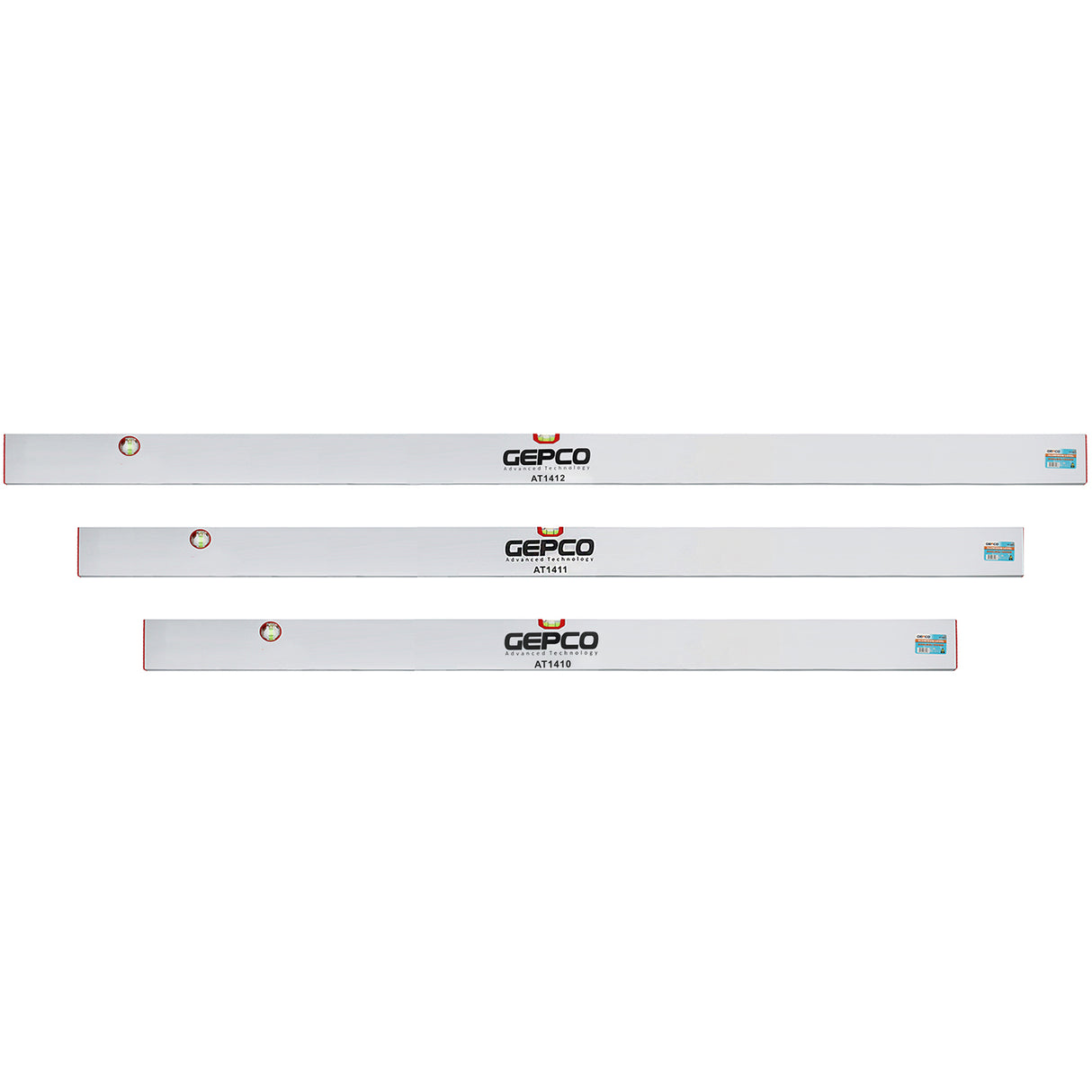 Ensemble de 3 règles GEPCO, lattes de plâtrage en aluminium de 150-180-200 cm, 2 fioles et niveaux à bulle