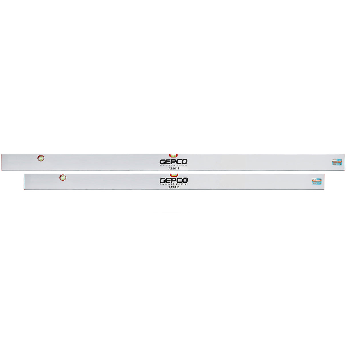 Ensemble de 2 règles GEPCO, lattes de plâtrage en aluminium de 180 à 200 cm, 2 fioles et niveaux à bulle